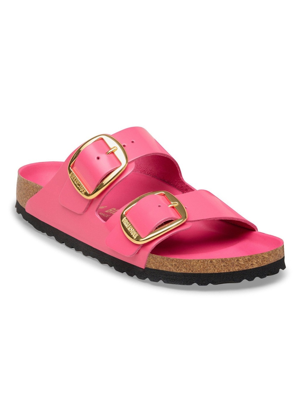 Birkenstock High-Shine Fuchsia Tulip Gold Big Buckle Arizona Sandals 8-8.5 / 39